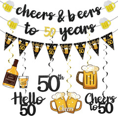 Black Gold 50Th Birthday Decorations for Him Men | Glitter Pre-Strung Cheers to