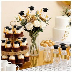 48 PCS Mini Black Felt Graduation Cap Cupcake Bottle Toppers Party Decor