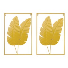 2PCS Wall Decorations Gold Iron Leaf Wall Hanging Home Decor w/Frame Wall Decor