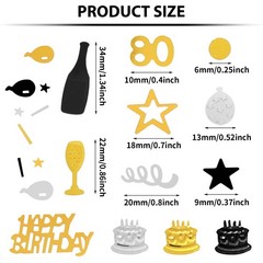 3000 PCS Glitter Confetti Birthday Party Decorations Black Gold Silver 80th