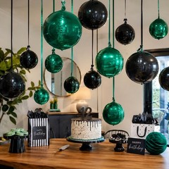 Green Black Balloons, 16PCS Different Sizes 4D Round Foil Balloon Large Spher…