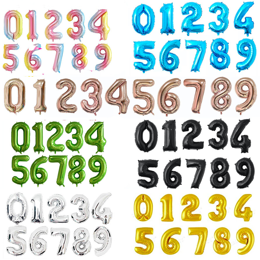 16» 32» 40» Number Balloon Party Decoration Gold Silver Blue Black Green Pink