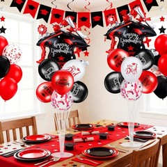 Red and Black 27 Pcs 2026 Graduation Balloon Centerpiece with Stand Congrats …