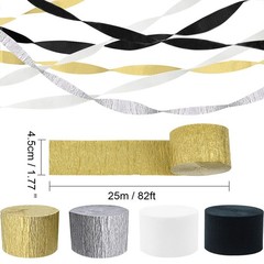 4 Rolls 328ft Crepe Paper Streamers White Black Gold Silver Party Backdrop