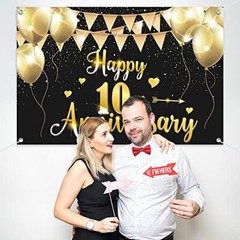 6x4ft Happy 10th Anniversary Banner Backdrop – 10 Wedding Anniversary Decorat…