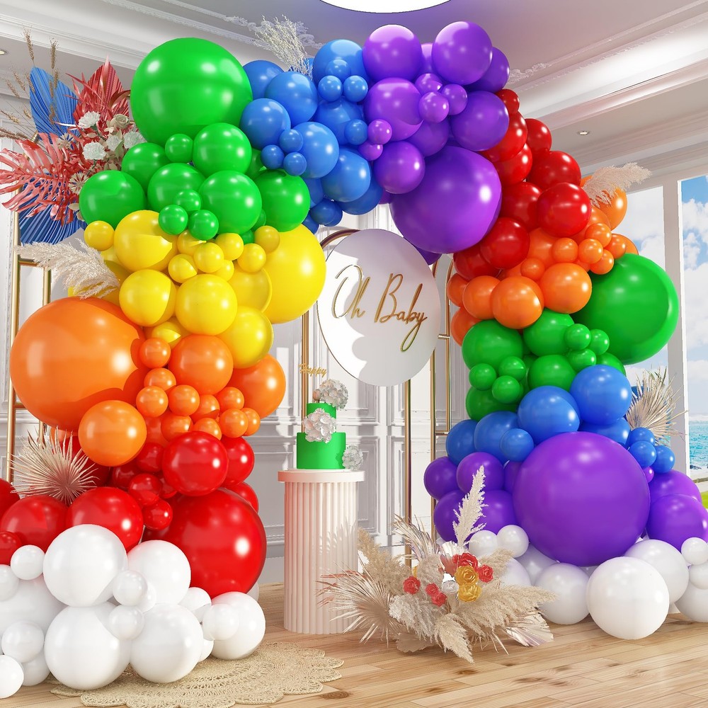 412pcs Rainbow Balloon Arch Kit Assorted Colors 18 12 10 5 Inch, Different Si…