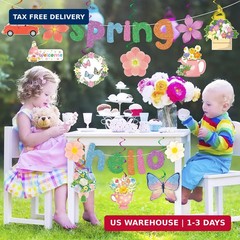 Hooqict Spring Party Decorations Hello Spring Banner with 15Pcs Flower Butterfly