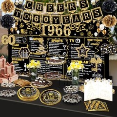 60th Birthday Party Decorations Set, 103 PCS Vintage 1966 Theme, Tableware & Bac