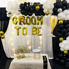 Gold Bachelor Party Decorations | Groom To Be Banner, Satin Sash & Fringe Curtai