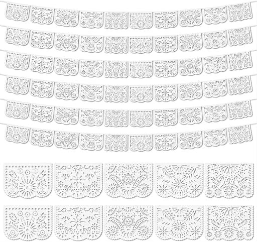 EggSun 6 Pack White Papel Picado Banner Mexican Party Wedding
