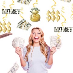 Money Theme Decoration KIT Bill Dollar Signs Birthday Banner & Hanging Swirls…