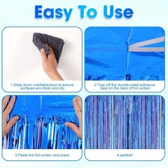 2 Pack Blue Foil Fringe Backdrop Curtains Tinsel Streamers Party Decorations