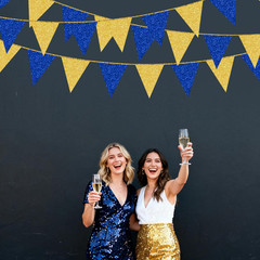 Royal Blue Gold Party Decorations Pennant Banner Flag Glitter Navy Blue and Gold
