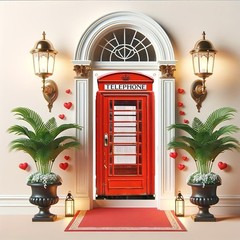 Tomhong Red Telephone Booth Door Cover 71×35 Inch British Style Phone Box Des…