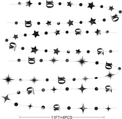Black 10th Birthday Decorations Number 10 Circle Dot Twinkle Star