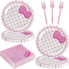 Cat Pink Polka Dots Disposable Birthday Tableware (Plates, Napkins, Forks)