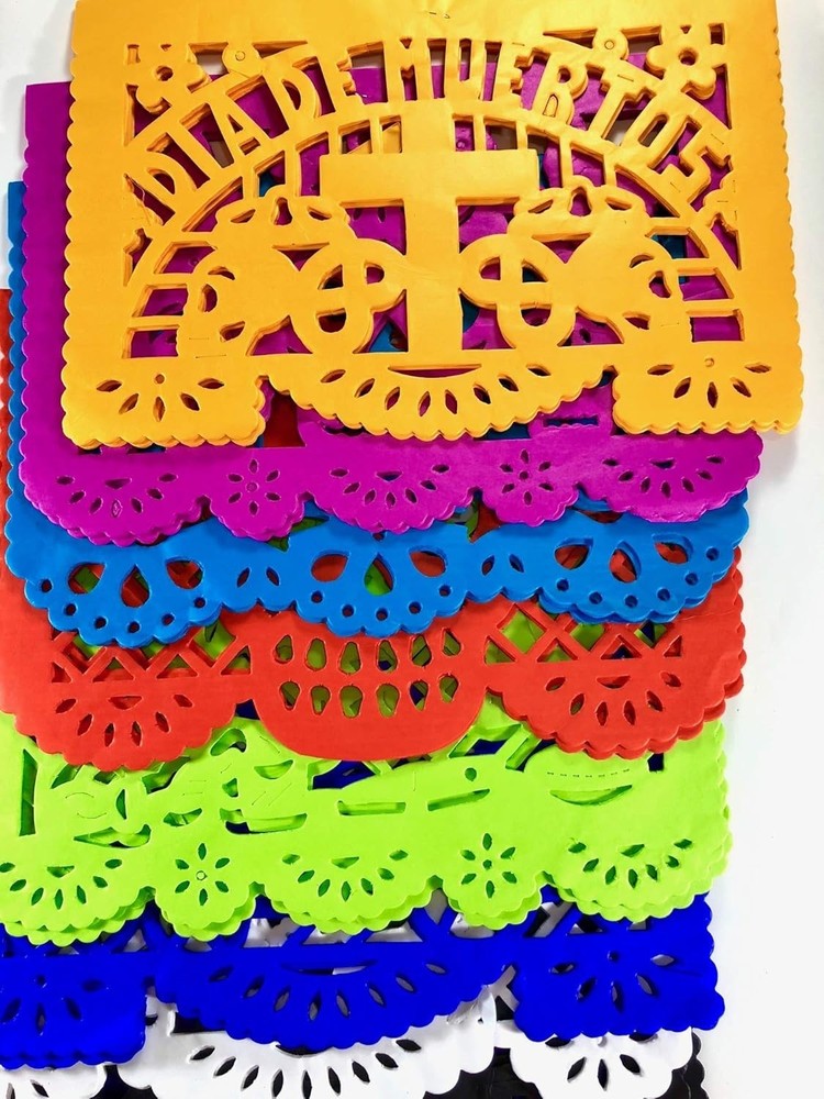 30PCS Papel Picado Banner, Colorful Tissue Paper Day of the Dead Altar Decor