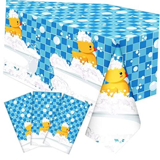3 Pcs Plastic Yellow Duck Tablecloth Disposable Cute Bubble Rubber Blue Duck
