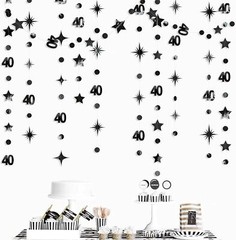 Black 40th Birthday Decorations Number 40 Circle Dot Twinkle Star