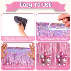 3.3×6.6 Ft Foil Fringe Backdrop Curtains Tinsel Streamer Birthday 3 PCS