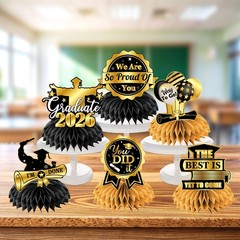 Black and Gold Graduation Table Decorations,12pcs Black and Gold Graduation Deco