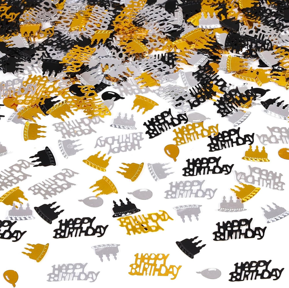 Gold and Black Happy Birthday Confetti, 3000 Pcs Birthday Cake Table Metallic Fo