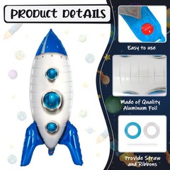 2 Pcs Large Blue Rocket Balloons for Kids, 33 Inch Rocket Ship Balloon, Outer…