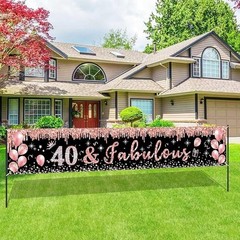 Rose Gold 40th Birthday Banner Party Decorations for Women 40 and Fabulous Ha…