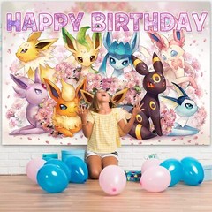 Eevee Aesthetic Evolutions Happy Birthday Backdrop Banner Party Supplies 5x3ft