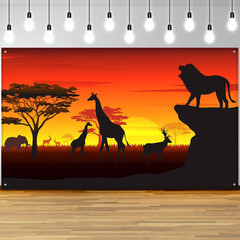 African Safari Backdrop Banner 72.8×43.3in Jungle Photo Booth Party Scene Decor!