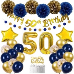50th Birthday Decorations UNISEX Navy Blue Includes Gold Happy 50th Birthday…