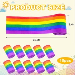 10 Rolls Rainbow Crepe Paper Streamers 328ft Colorful Party Decor for Pride, Bir