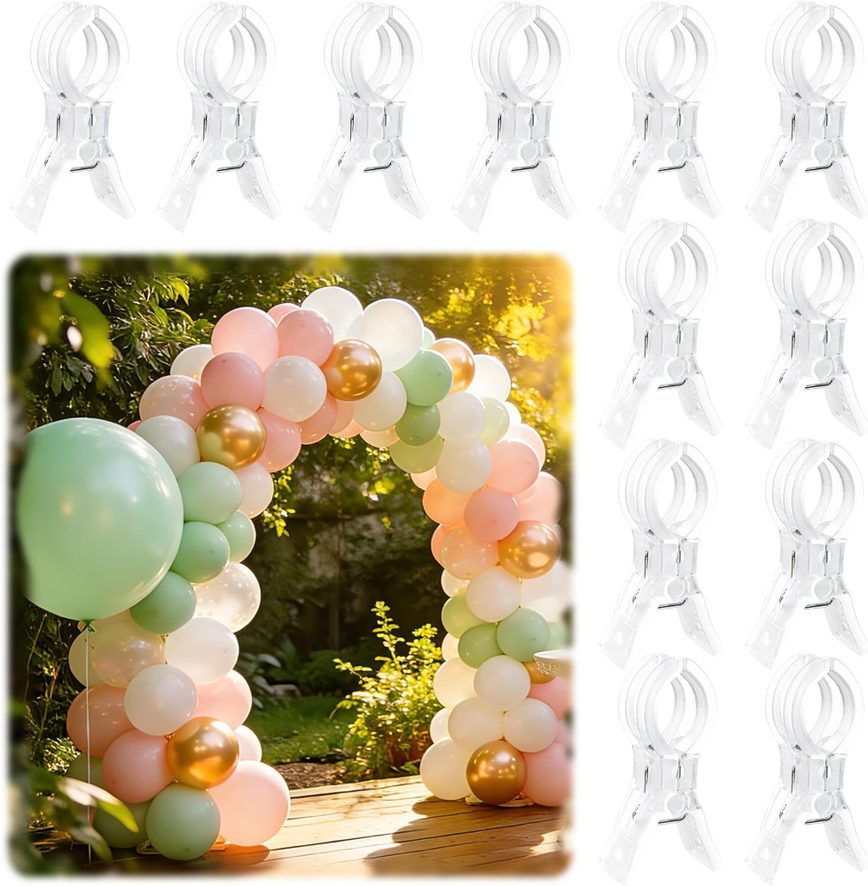 12 Pack Balloon Arch Clips for Backdrop | Plastic Transparent Spring Clamps | 3.