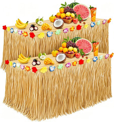 Luau Party Decorations, Grass Table Skirt for Tropical Hawaiian Party Decoration