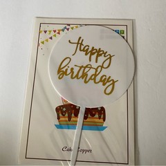 Happy birthday cake topper gold calligraphy acrylic plexi glass-4” 5 pack