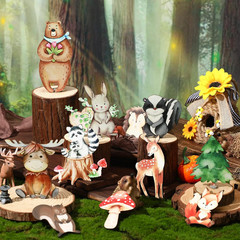 12 Pcs Wooden Animal Cutout Shapes Forest Painted Woodland Decorations Animals W