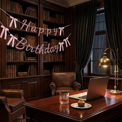 Pre-Strung Rose Gold Glitter Happy Birthday Banner with Pink Satin Bows, Pre-…