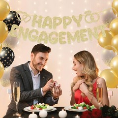 Pre-Strung Engagement Party Decorations,Glitter Happy Engagement Banner,Engag…