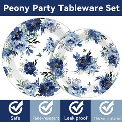 96-Piece Peony Party Tableware Set with Plates, Napkins and Forks for 24 Guests