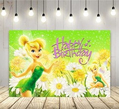 GREEN Tinkerbell Backdrop Birthday Party Supplies Fairy Photo Background Decor