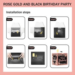 Decoraciones De Cumpleaños En Negro Y Oro Rosa Para Mujeres, Decoraciones NUEVO.