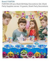 01B-Baby Shark Birthday Party Decorations Lot Of 239 Pieces-NEW
