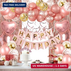 Rose Gold Birthday Party Decorations, Happy Birthday Banner, Rose Gold Fringe Cu
