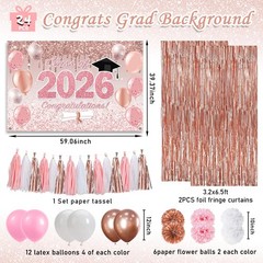 Pink Graduation Decorations Class of 2026, Rose Gold 2026 [‘Pink’]