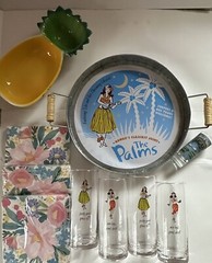 Hawaiian Hula Dancer Glasses Bar/Serving Set Hallmark Luau Ready MCM Style Party