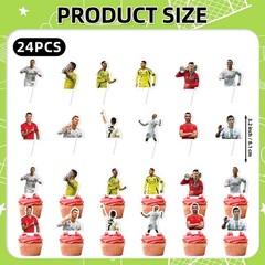 25Pcs Soccer Ronaldo Party Supplies Pack Includes 1 Cake Topper 24 Cupcake To…