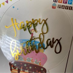 Happy birthday cake topper gold calligraphy acrylic plexi glass-4” 5 pack