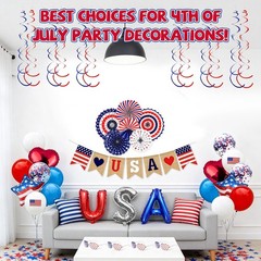 57Pcs 4th of July Patriotic Decorations American Flag Backdrop Hanging Streamers