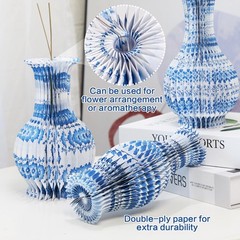 3 Pcs Blue and White Paper Honeycomb Vases, Mini Chinoiserie Vintage Paper Va…