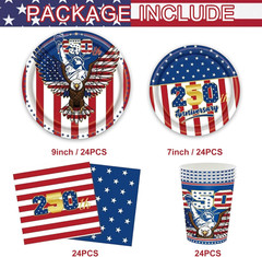 100 Pcs 250 Anniversary USA Decorations Party Supplies Set with 4th of July P…